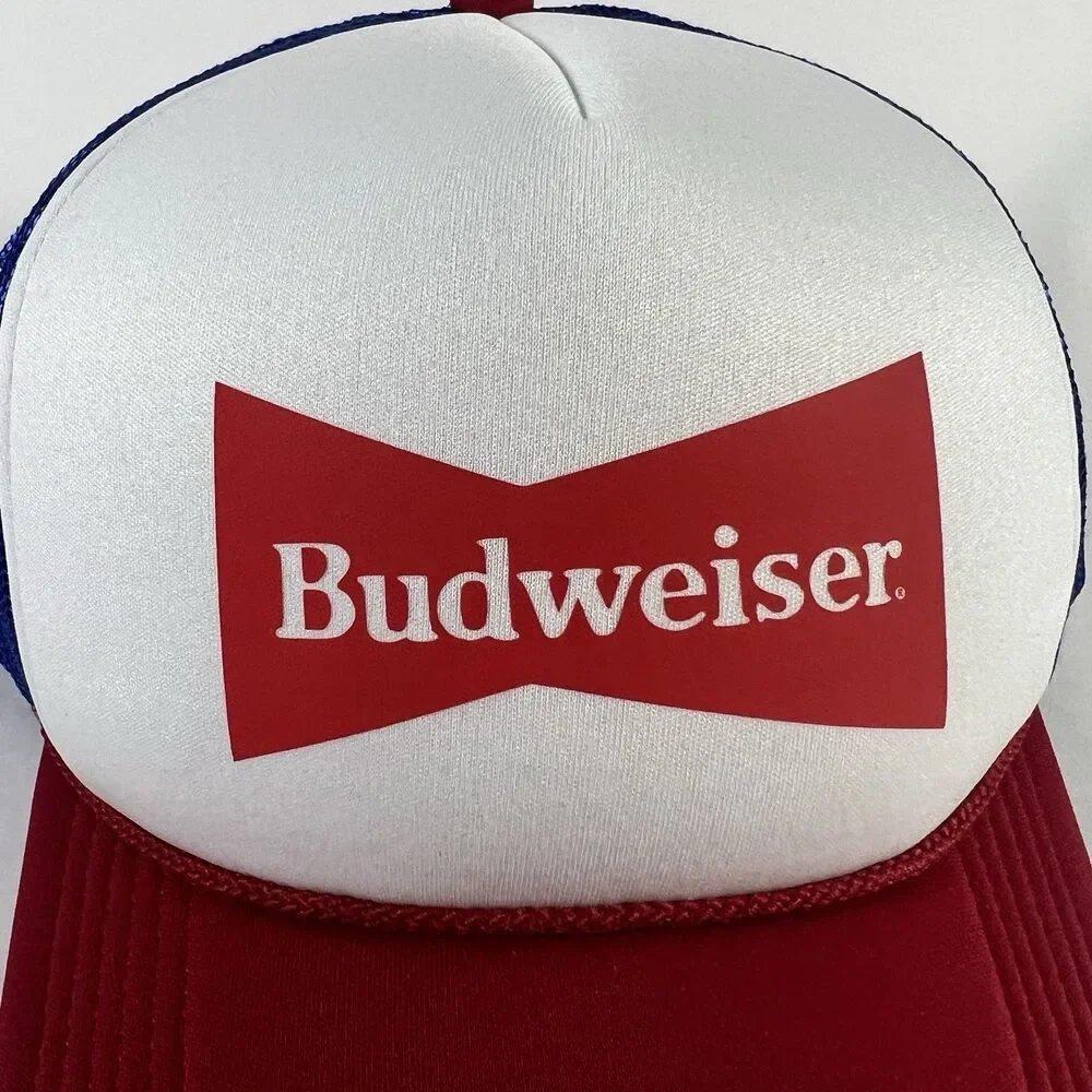 Budweiser Printed Foam Trucker Hat Red/White/Blue Colorway Mesh Back Rope Cap